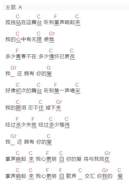 刘德华《掌声响起》吉他谱C调和弦谱(txt)1