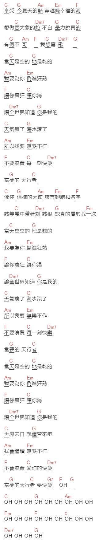 范逸臣《无乐不作》吉他谱C调和弦谱(txt)1