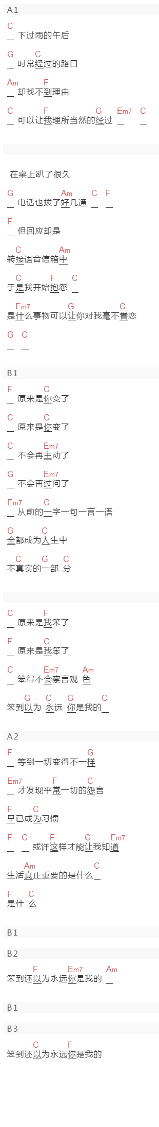 陈立农《我是你的》吉他谱C调和弦谱(txt)1