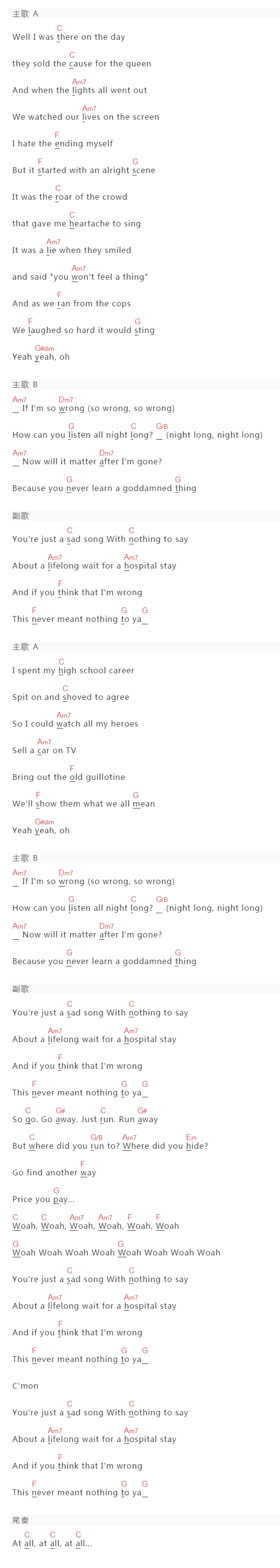 My chemical romance《disenchanted》吉他谱C调和弦谱(txt)1