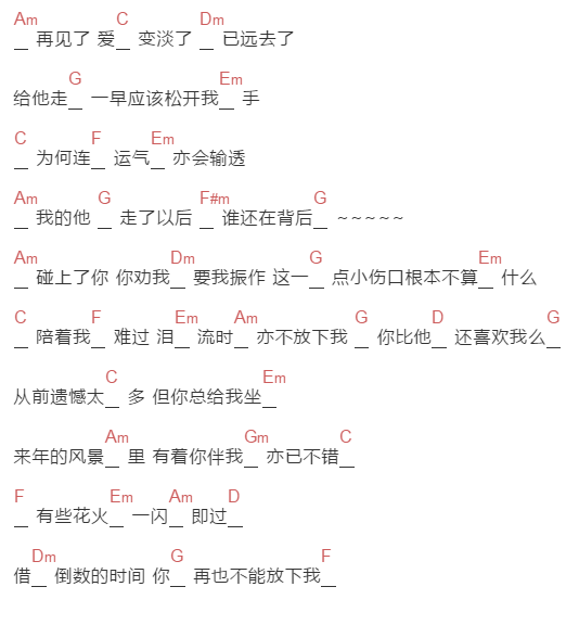 冯曦妤《小伤口》吉他谱C调和弦谱(txt)1