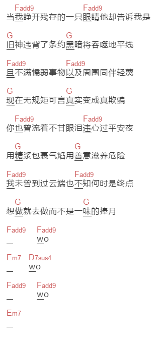 沈以诚《宣言》吉他谱C调和弦谱(txt)1