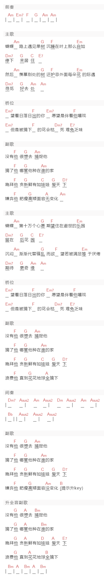 林晓培《娃娃爱天下》吉他谱C调和弦谱(txt)1