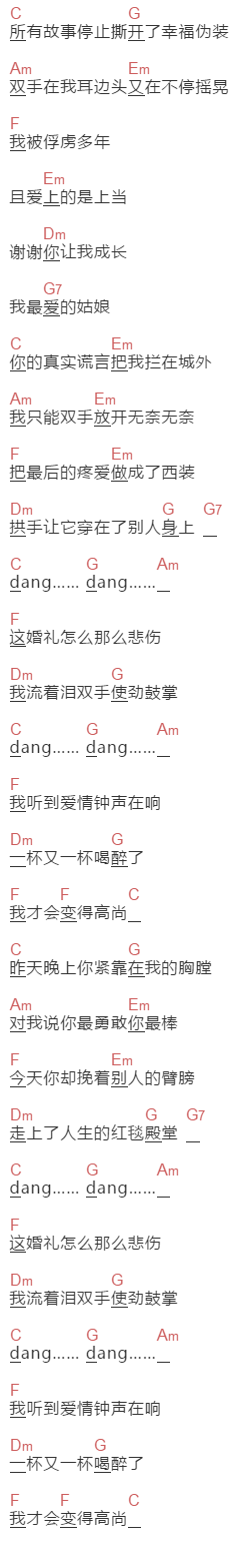 胡彦斌《婚礼进行曲》吉他谱C调和弦谱(txt)1