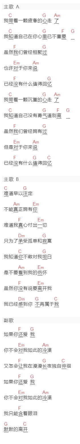光良《如果你還愛我》吉他谱C调和弦谱(txt)1