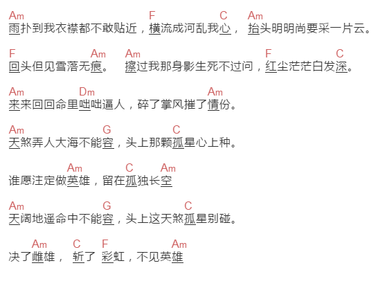 郑伊健《天煞孤星》吉他谱C调和弦谱(txt)1