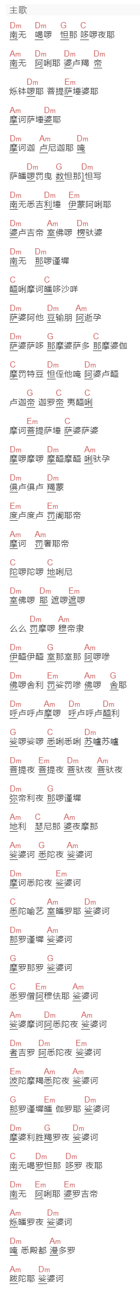 般禅梵唱妙音组《大悲咒》吉他谱C调和弦谱(txt)1