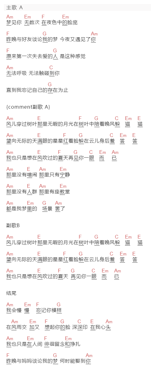 李志《夜》吉他谱C调和弦谱(txt)1