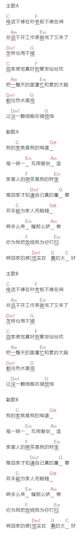刘德华《回家真好》吉他谱C调和弦谱(txt)1