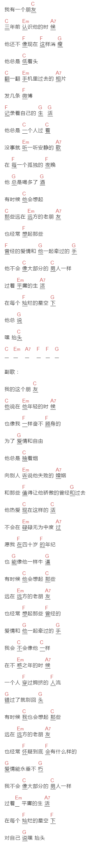 贰佰《嘿,抬头》吉他谱C调和弦谱(txt)1
