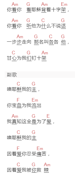 野地百合《各各他的爱》吉他谱C调和弦谱(txt)1