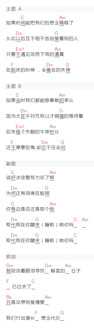 萧亚轩《吻》吉他谱C调和弦谱(txt)1