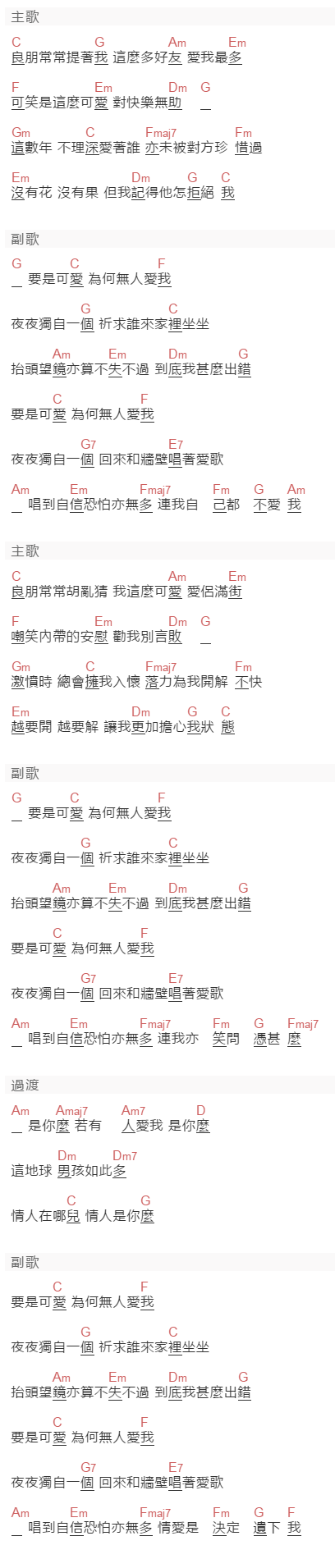 楊千嬅《可人儿》吉他谱C调和弦谱(txt)1