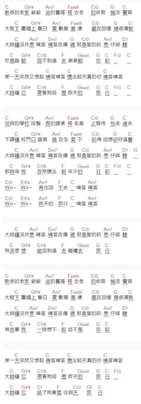 李聖傑《古老的大钟》吉他谱C调和弦谱(txt)1