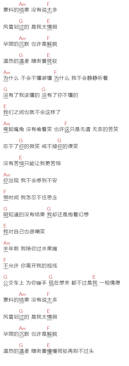 林希儿《卑恋》吉他谱C调和弦谱(txt)1