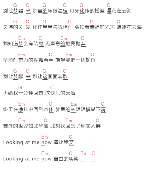 左右乐队《别让梦醒来》吉他谱C调和弦谱(txt)1