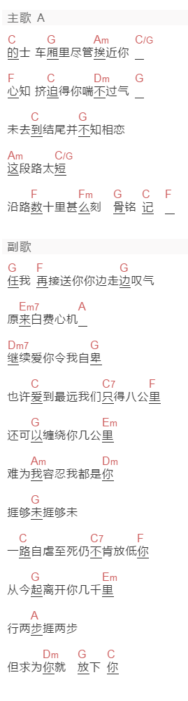 梁汉文《八里公路》吉他谱C调和弦谱(txt)1