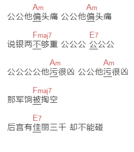 周杰伦《公公偏头痛》吉他谱C调和弦谱(txt)1
