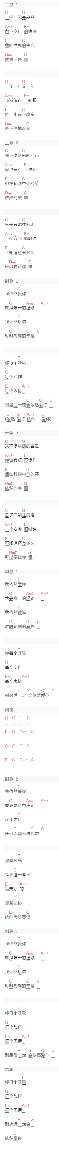 王力宏《依然爱你王力宏》吉他谱C调和弦谱(txt)1