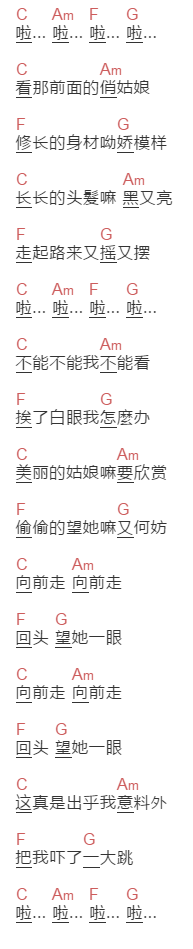 刘文正《俏姑娘》吉他谱C调和弦谱(txt)1