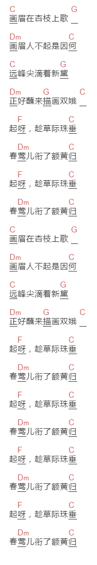 大乔小乔《催妆曲》吉他谱C调和弦谱(txt)1
