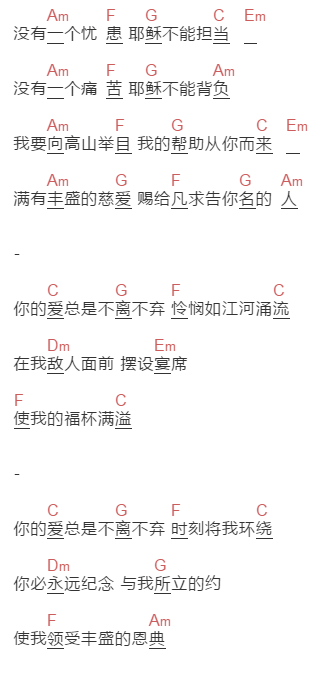 生命河灵粮堂《你的爱不离不弃》吉他谱C调和弦谱(txt)1