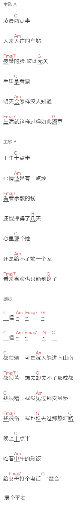 孙三清《那些孤独且平凡的日子》吉他谱C调和弦谱(txt)1