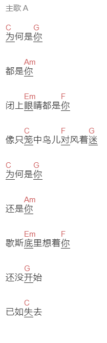 赵奕欢《那么喜欢你》吉他谱C调和弦谱(txt)1