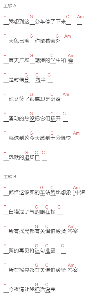 Bad Sweetheart《该死的车站》吉他谱C调和弦谱(txt)1