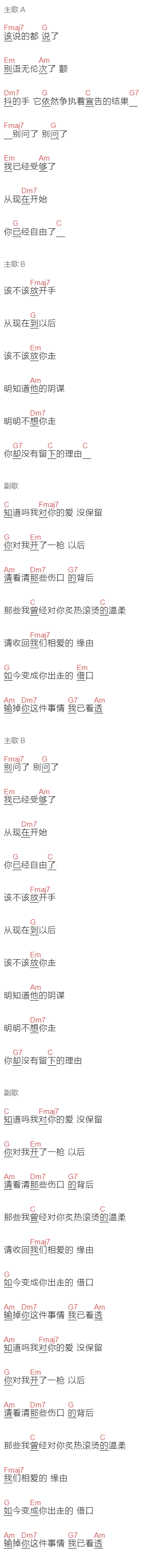 《该不该》吉他谱C调和弦谱(txt)1