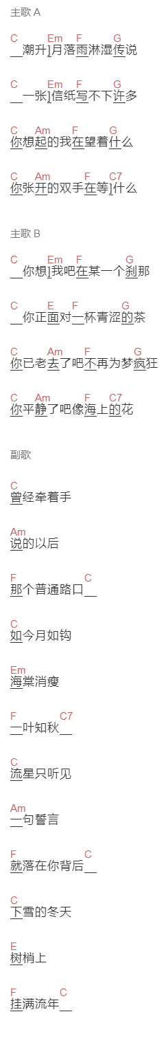 高晓松《知秋》吉他谱C调和弦谱(txt)1