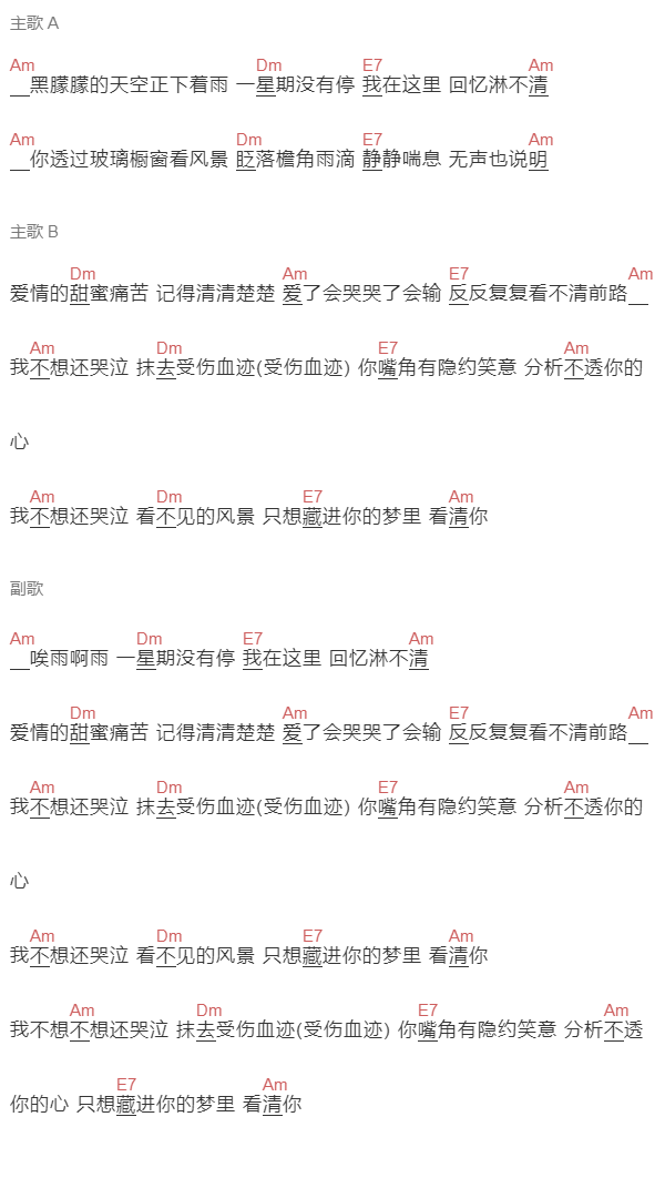 许嵩《看不见的风景》吉他谱C调和弦谱(txt)1