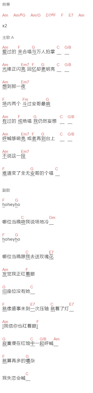 《眼红馆》吉他谱C调和弦谱(txt)1
