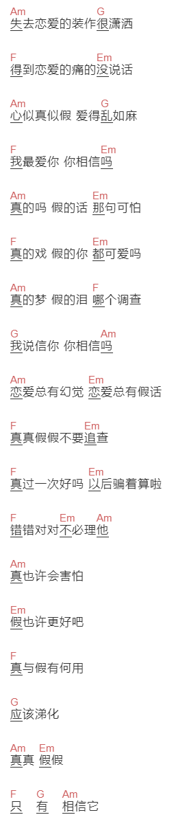 张卫健《真真假假》吉他谱C调和弦谱(txt)1