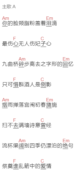后弦《爱妃》吉他谱C调和弦谱(txt)1