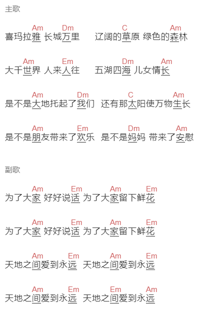 臧天朔《爱到永远》吉他谱C调和弦谱(txt)1