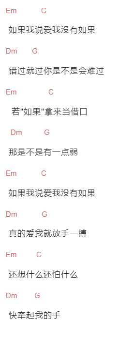 《没有如果》吉他谱C调和弦谱(txt)1