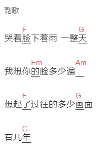《没有》吉他谱C调和弦谱(txt)1