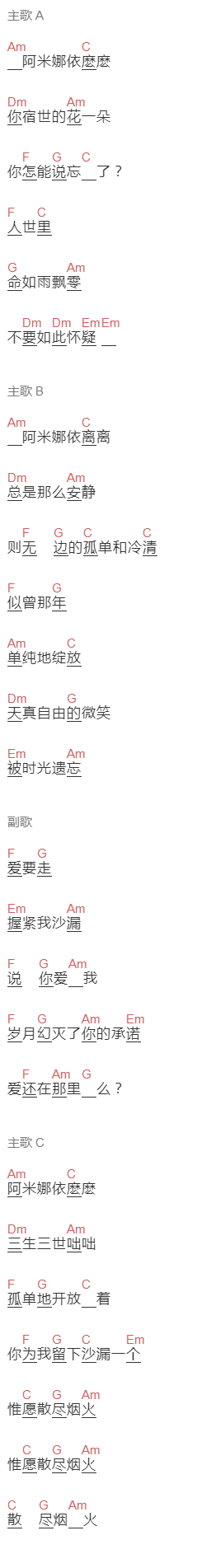 刀郎《沙漏》吉他谱C调和弦谱(txt)1