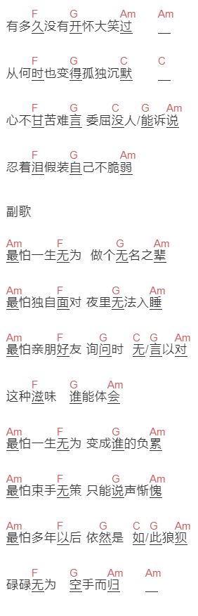 黄静美《无为》吉他谱C调和弦谱(txt)1
