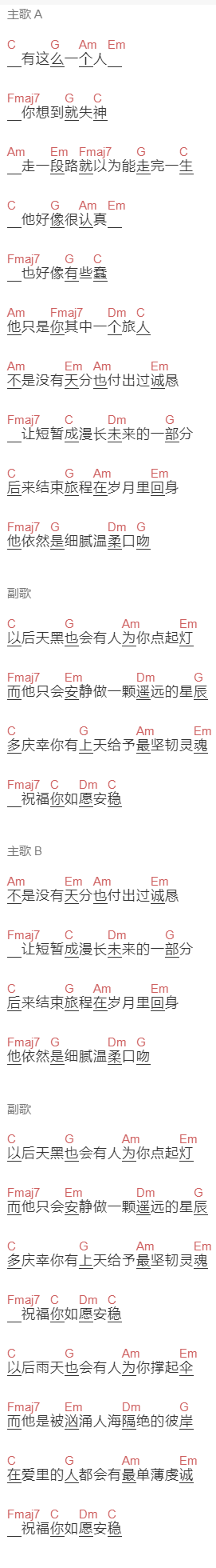 邓见超《旅人》吉他谱C调和弦谱(txt)1