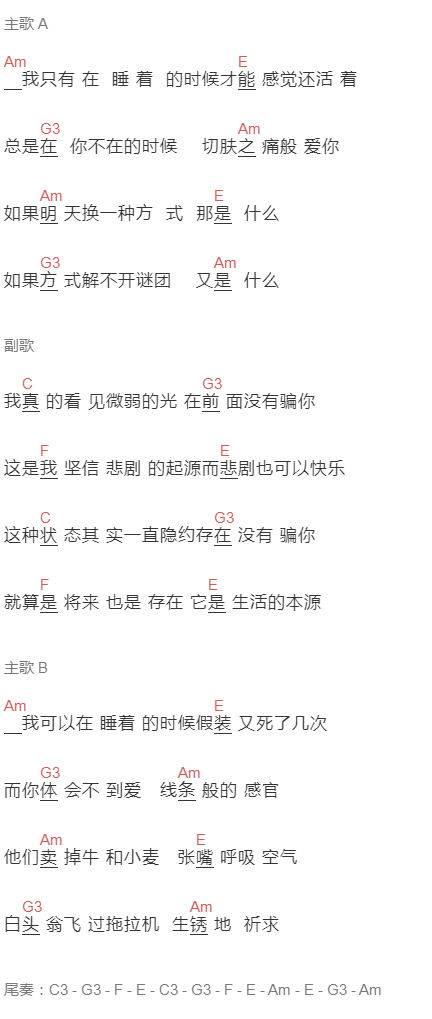 李志《方式》吉他谱C调和弦谱(txt)1