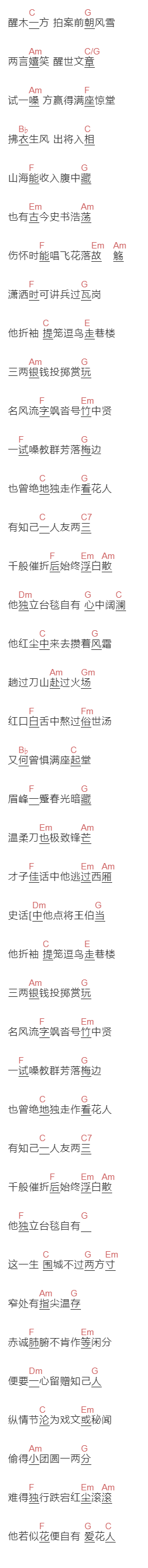 夏酱_TOKI《敢教天下无风尘》吉他谱C调和弦谱(txt)1
