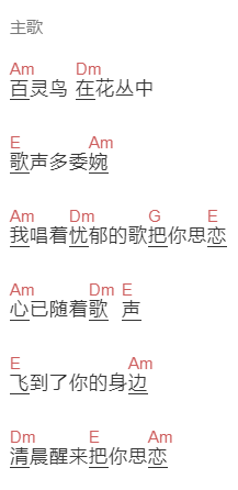 南方《思恋》吉他谱C调和弦谱(txt)1