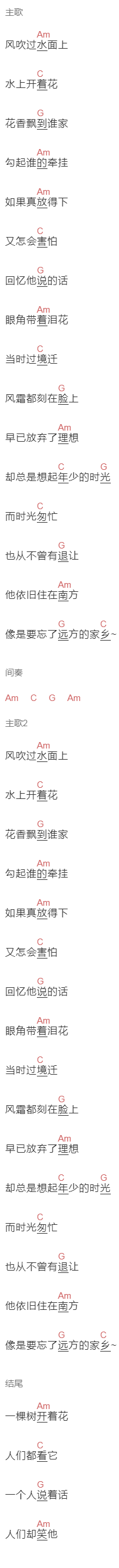 花粥《思人树》吉他谱C调和弦谱(txt)1