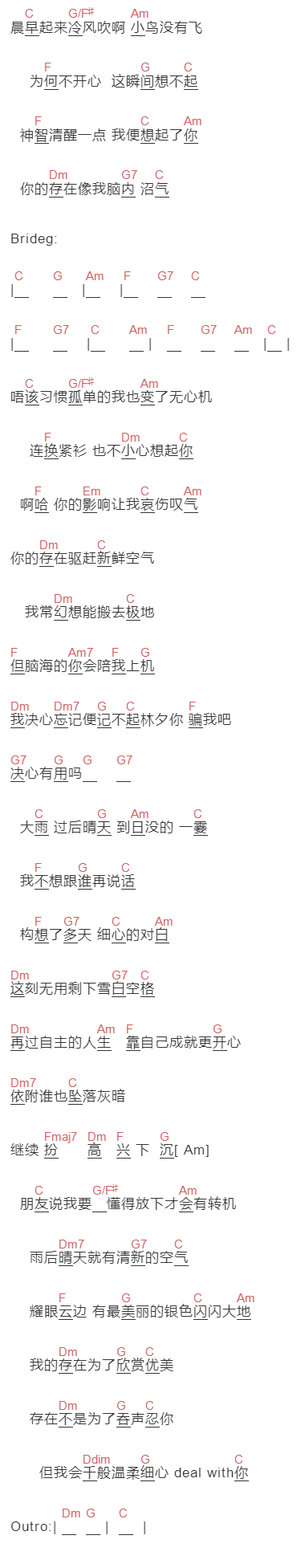 Serrini《忘鸟爱》吉他谱C调和弦谱(txt)1