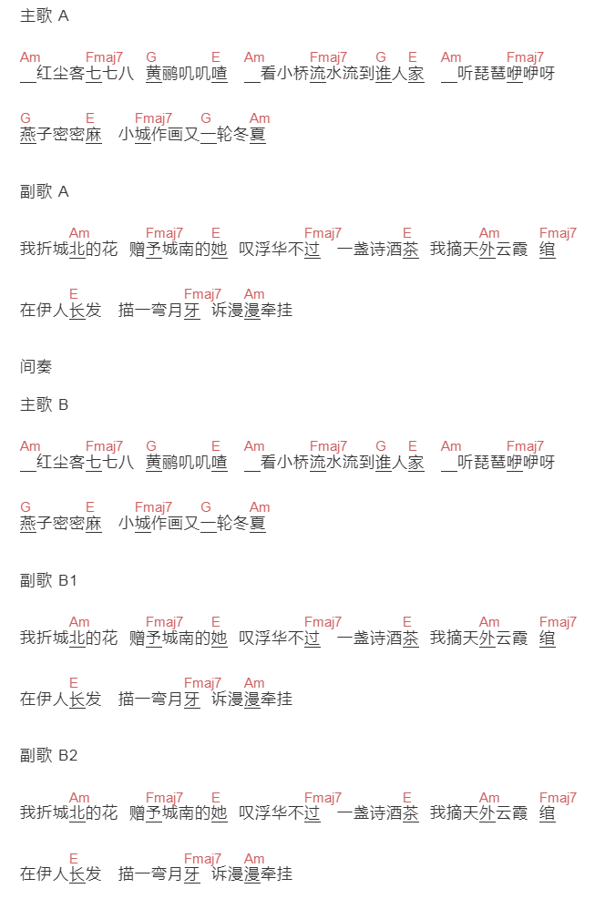 李小贝《小城画师》吉他谱C调和弦谱(txt)1