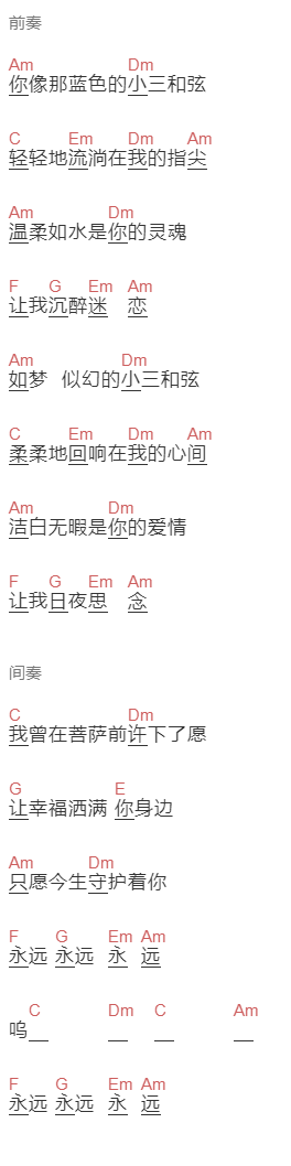 孙异《小三和弦》吉他谱C调和弦谱(txt)1