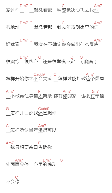 游鸿明《寻你》吉他谱C调和弦谱(txt)1