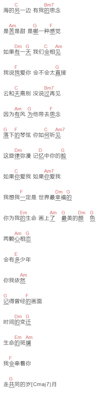 曹轩宾《如果爱我》吉他谱C调和弦谱(txt)1